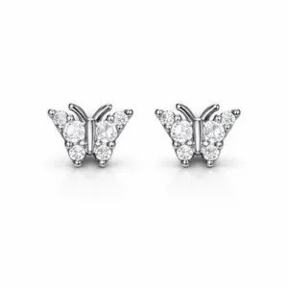 ?? Cute Silver Butterfly Stud Earrings With Zirconia